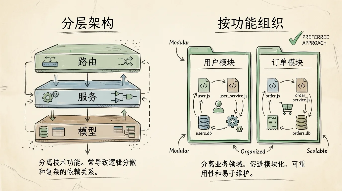 按功能组织 vs 按技术层组织
