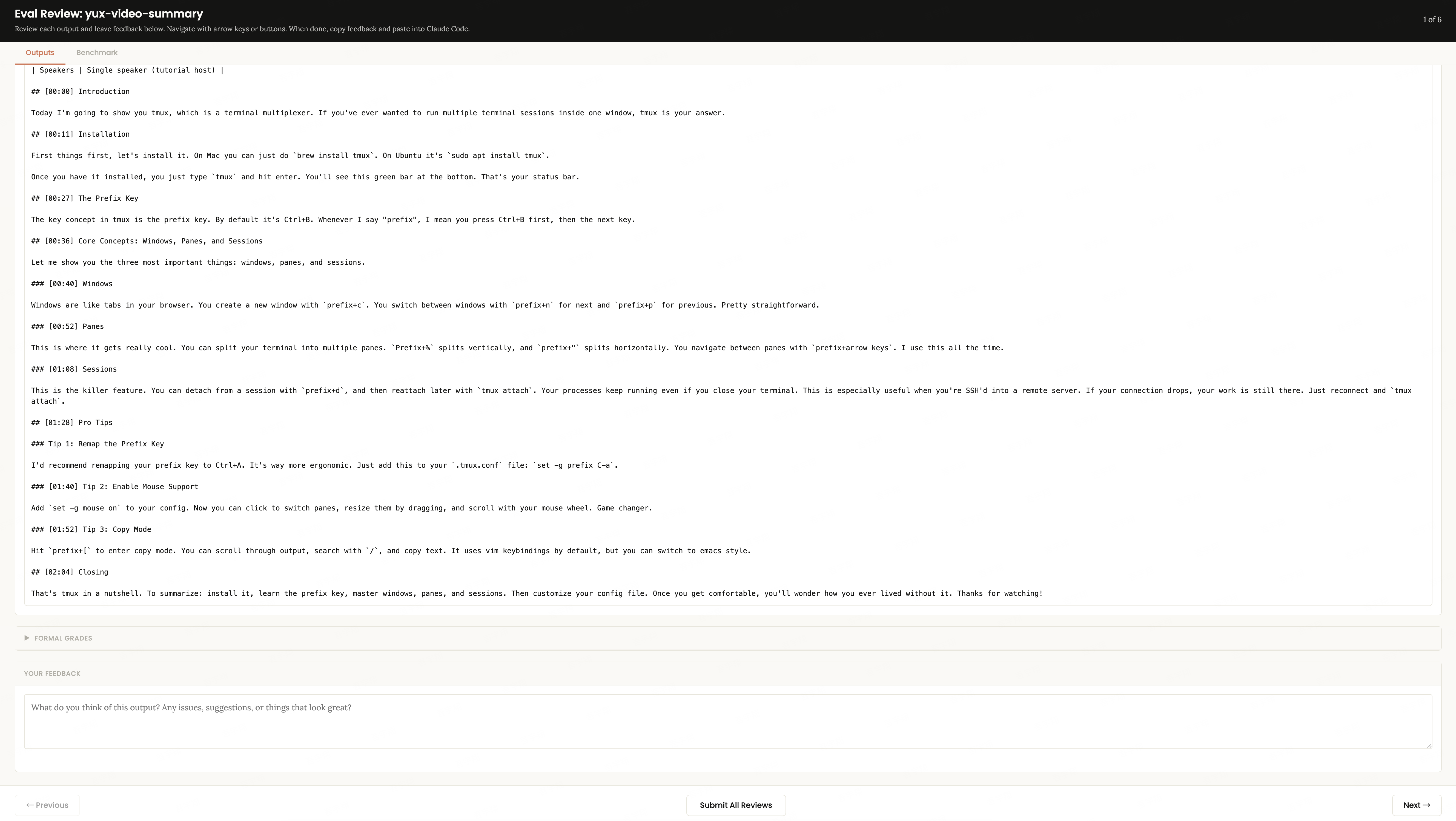 Eval Viewer 的 Outputs 选项卡