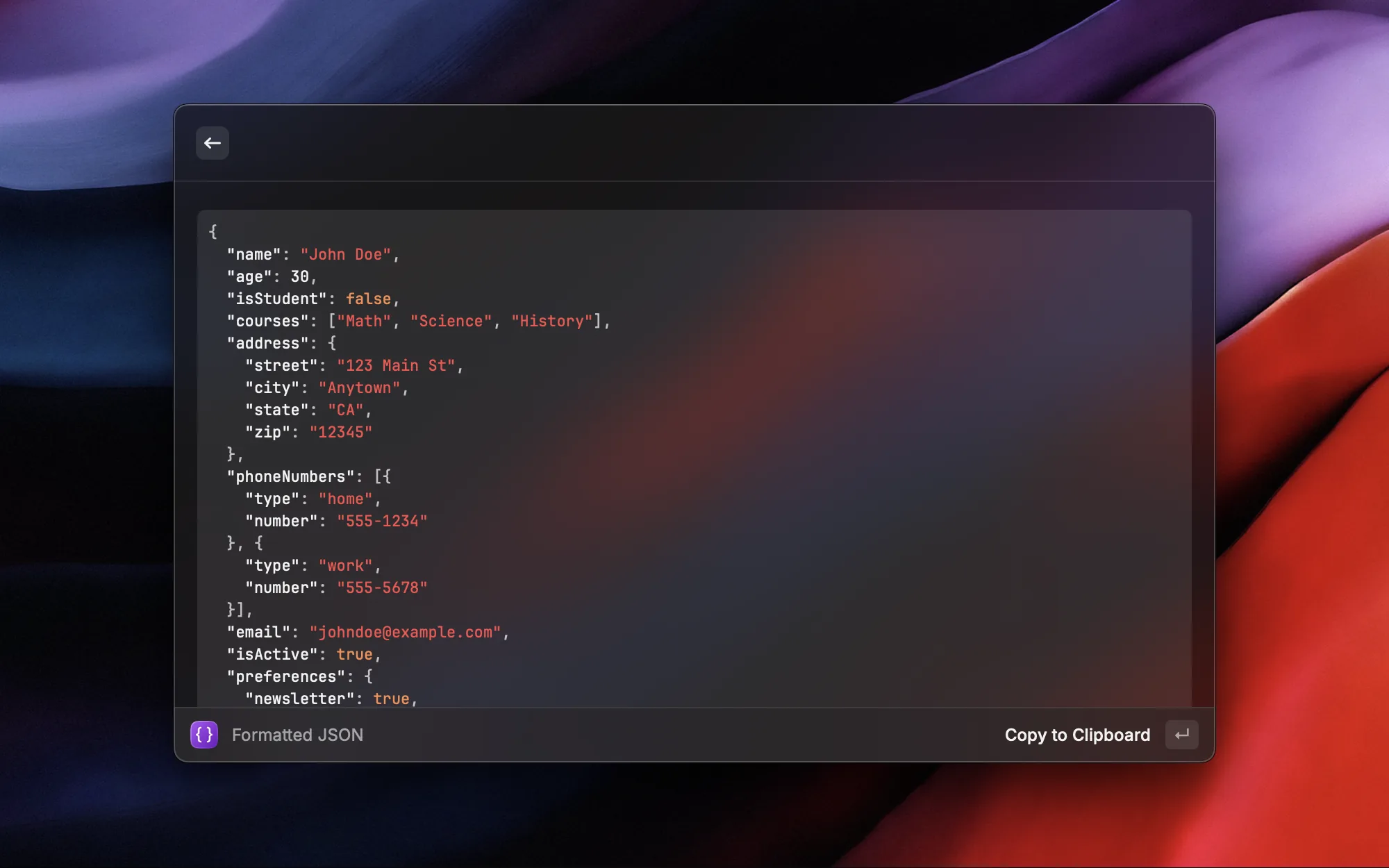 Format JSON screenshot 2