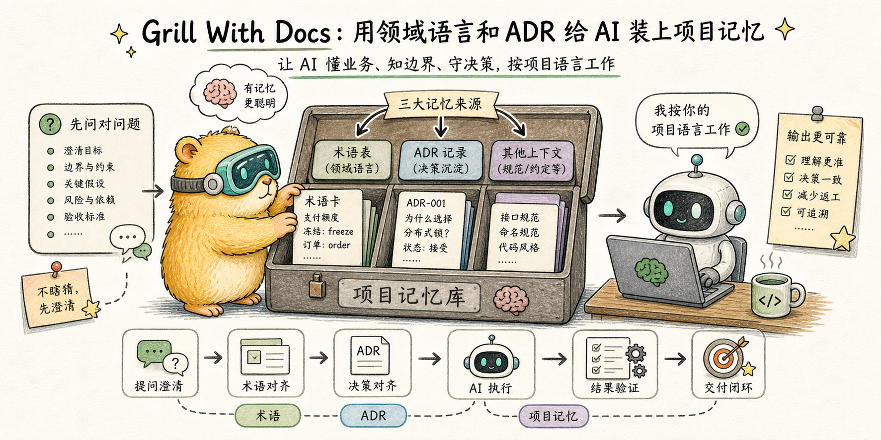 Grill With Docs: Equipar la IA con memoria de proyecto utilizando lenguaje de dominio y ADR 的文章封面图