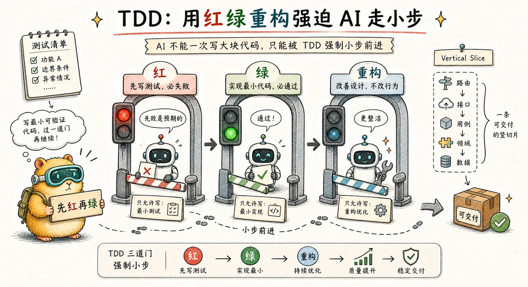 TDD：用红绿重构强迫 AI 走小步 的文章封面图