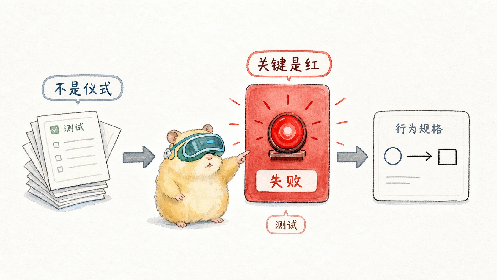 手绘测试纸条转向红色失败信号,作者头像角色指向红灯