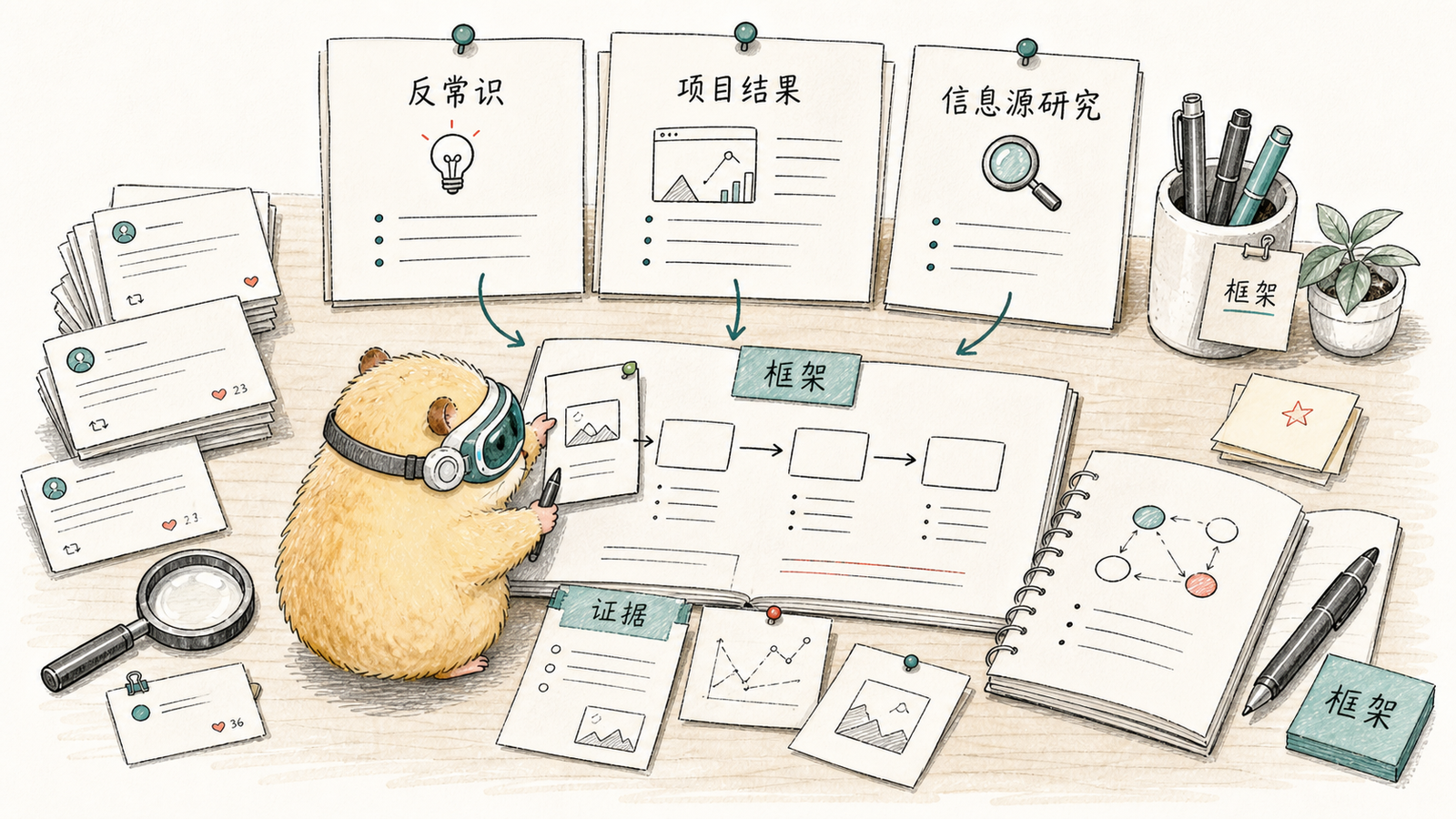 三种高流量长文结构的手绘图:反常识判断、项目结果和信息源研究