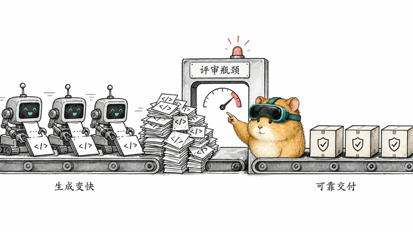 Coding Agent 快速生成大量代码,改动在单一评审闸口前堆积,只有少量可靠交付物通过